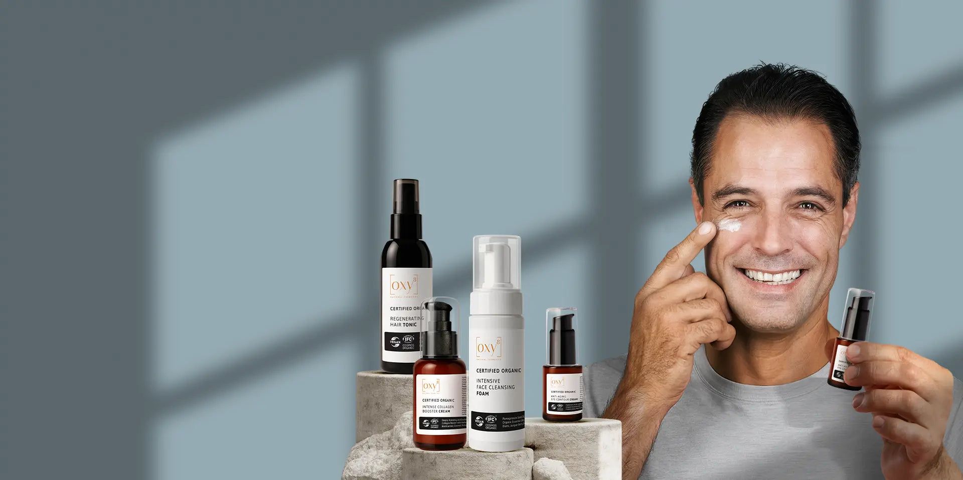 OXY8 erkeklere özel cilt ve saç bakım ürünleri – doğal içerikli organik kozmetik koleksiyonu